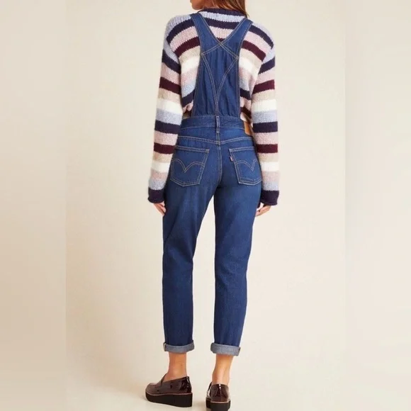 Levi's Dark Blue Denim Overalls with Striped Sweater - Picture 8 of 16